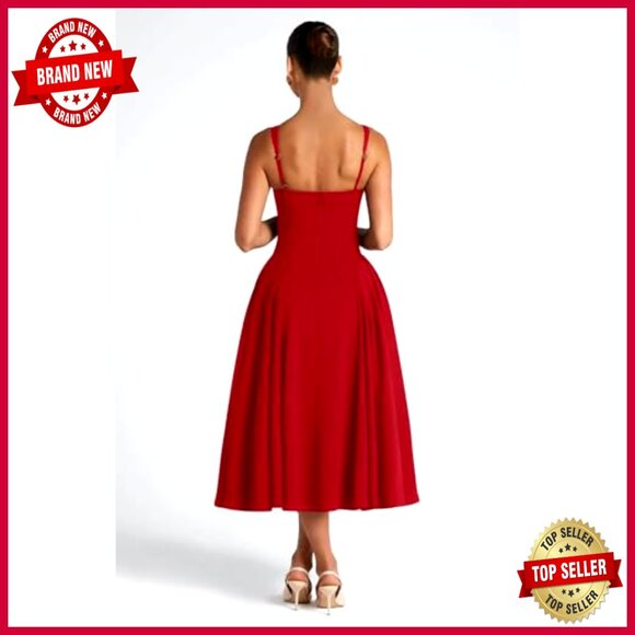 Elegant Square Neck Swing A Line Midi Dress Formal Evening Party Wear - Picture 7 of 7